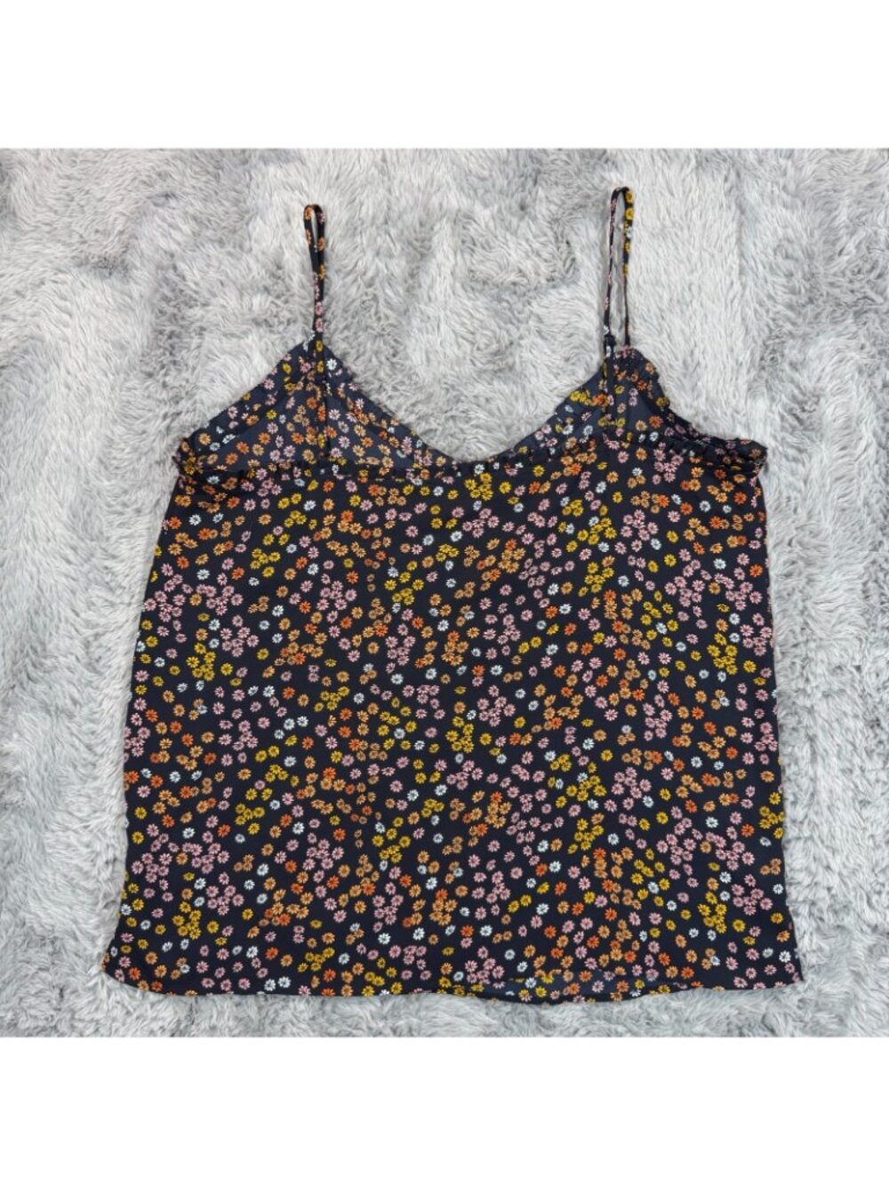 Loft Tank Top Women's S Blue Floral Polyester Camisole Ruffled Spaghetti Strap - Picture 8 of 11